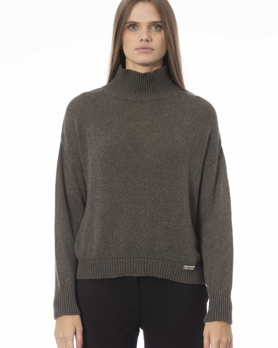 Volcano Neck Sweater. Long Sleeves. Ribbed Neck Wrists And Bottom Of The Knit. Monogram Baldinini Trend In Metal.