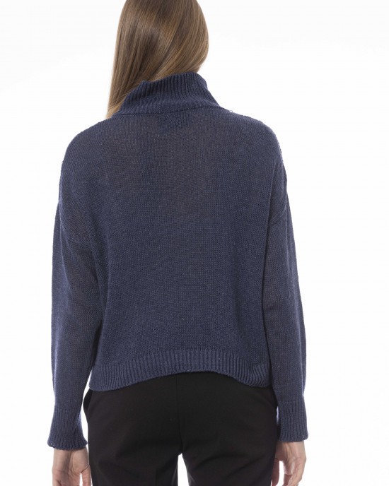 Volcano Neck Sweater. Long Sleeves. Ribbed Neck Wrists And Bottom Of The Knit. Monogram Baldinini Trend In Metal.