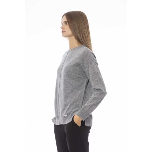 Crew Neck Sweater. Long Sleeves. Central Seam. Ribbed Neck Wrists And Bottom Of The Knit. Side Slits. Monogram Baldinini Trend In Metal.