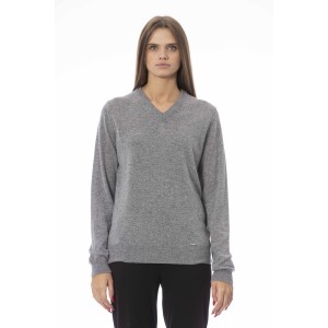 V-neck Sweater. Long Sleeves. Ribbed Neck Wrists And Bottom Of The Knit. Monogram Baldinini Trend In Metal.