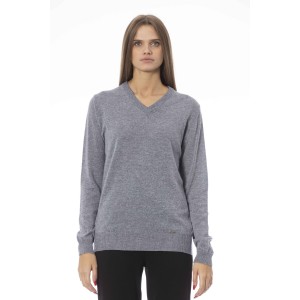 V-neck Sweater. Long Sleeves. Ribbed Neck Wrists And Bottom Of The Knit. Monogram Baldinini Trend In Metal.