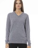 V-neck Sweater. Long Sleeves. Ribbed Neck Wrists And Bottom Of The Knit. Monogram Baldinini Trend In Metal.