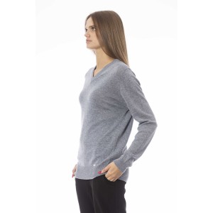 V-neck Sweater. Long Sleeves. Ribbed Neck Wrists And Bottom Of The Knit. Monogram Baldinini Trend In Metal.