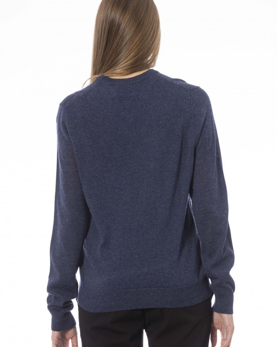 V-neck Sweater. Long Sleeves. Ribbed Neck Wrists And Bottom Of The Knit. Monogram Baldinini Trend In Metal.