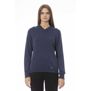 V-neck Sweater. Long Sleeves. Ribbed Neck Wrists And Bottom Of The Knit. Monogram Baldinini Trend In Metal.