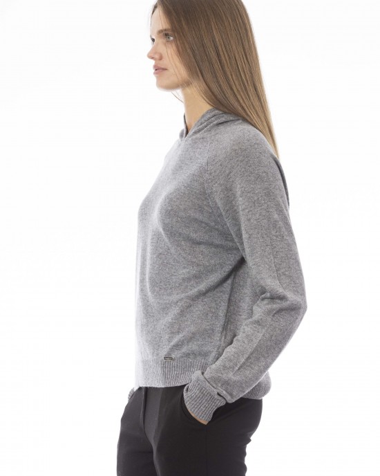 Hooded Sweater. Long Sleeves. Ribbed Knit Wrists And Bottom. Monogram Baldinini Trend In Metal.