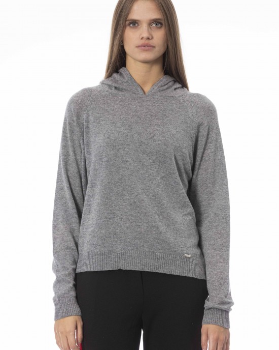 Hooded Sweater. Long Sleeves. Ribbed Knit Wrists And Bottom. Monogram Baldinini Trend In Metal.