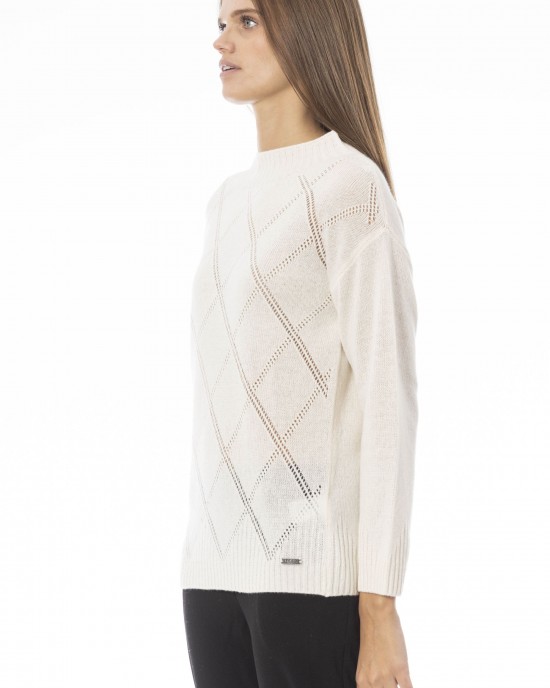 Volcano Neck Sweater. Long Sleeves. Ribbed Neck Wrists And Bottom Of The Knit. Monogram Baldinini Trend In Metal.