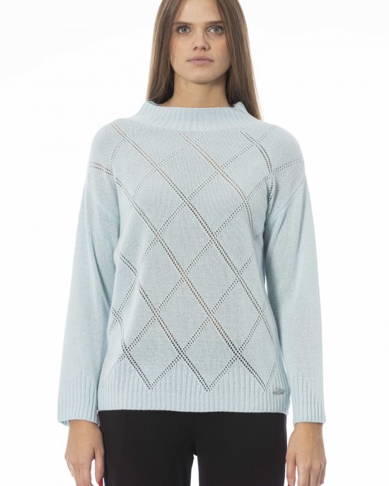 Volcano Neck Sweater. Long Sleeves. Ribbed Neck Wrists And Bottom Of The Knit. Monogram Baldinini Trend In Metal.