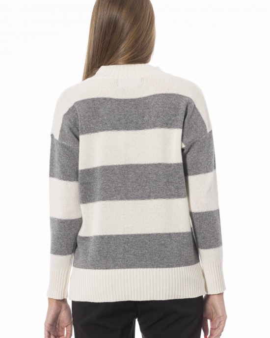 V-neck Sweater. Long Sleeves. Ribbed Neck Wrists And Bottom Of The Knit. Monogram Baldinini Trend In Metal.