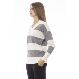 V-neck Sweater. Long Sleeves. Ribbed Neck Wrists And Bottom Of The Knit. Monogram Baldinini Trend In Metal.