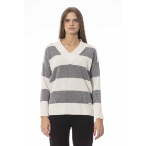 V-neck Sweater. Long Sleeves. Ribbed Neck Wrists And Bottom Of The Knit. Monogram Baldinini Trend In Metal.