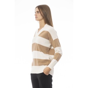 V-neck Sweater. Long Sleeves. Ribbed Neck Wrists And Bottom Of The Knit. Monogram Baldinini Trend In Metal.