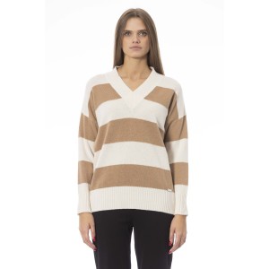 V-neck Sweater. Long Sleeves. Ribbed Neck Wrists And Bottom Of The Knit. Monogram Baldinini Trend In Metal.