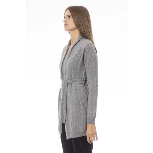 Cardigan With Belt. Long Sleeves. Fine Ribbed Wrists And Bottom. Monogram Baldinini Trend In Metal.