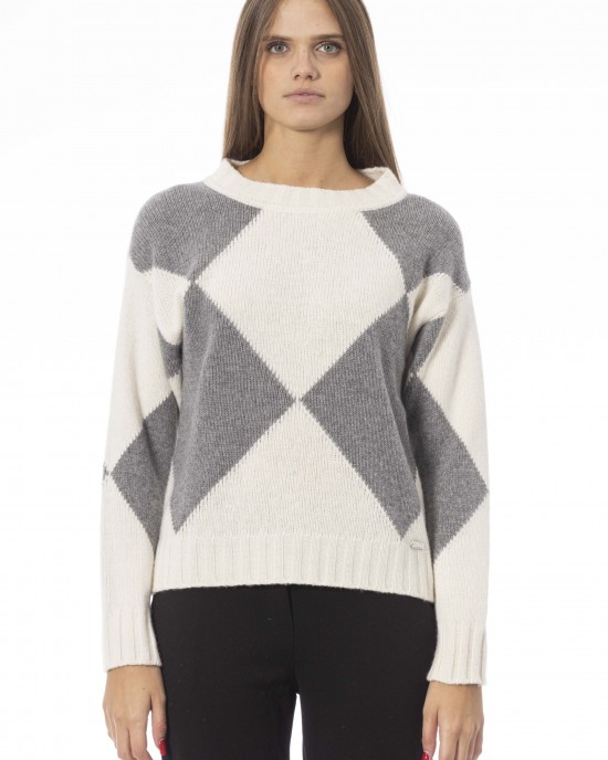 Boat Neck Sweater. Long Sleeves. Ribbed Neck Wrists And Bottom Of The Knit. Monogram Baldinini Trend In Metal.