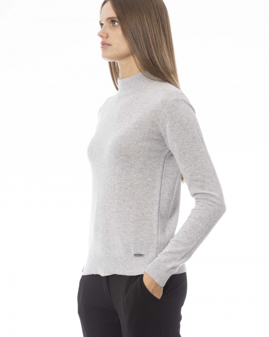 Turtleneck Sweater. Long Sleeves. Ribbed Neck Wrists And Bottom Of The Knit. Monogram Baldinini Trend In Metal.