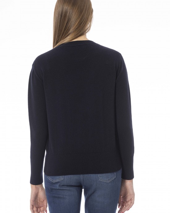 Crew Neck Sweater. Long Sleeves. Ribbed Neck Wrists And Bottom Of The Knit. Monogram Baldinini Trend In Metal.