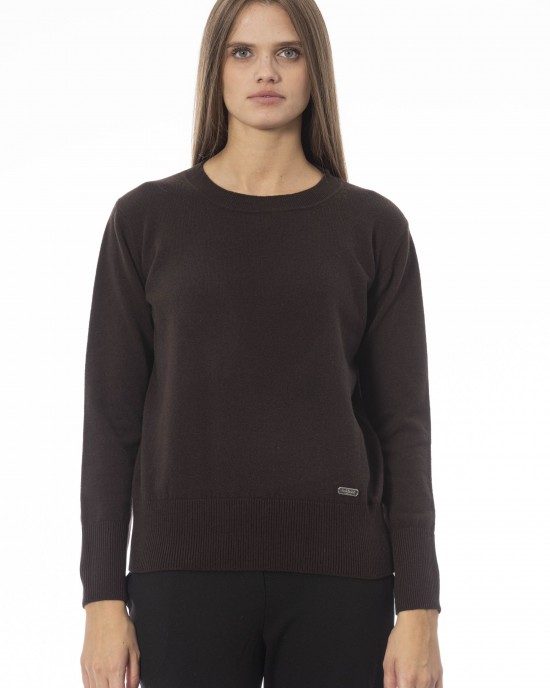 Crew Neck Sweater. Long Sleeves. Ribbed Neck Wrists And Bottom Of The Knit. Monogram Baldinini Trend In Metal.