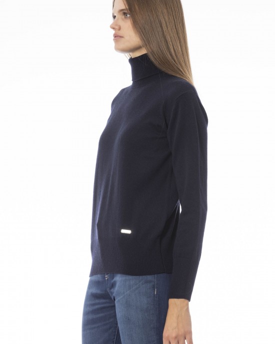 Turtleneck Sweater. Long Sleeves. Neck Cuffs And Bottom Of Fine Ribbed Knit. Monogram Baldinini Trend In Metal.