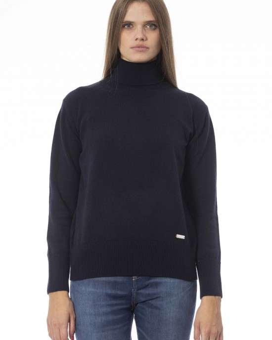 Turtleneck Sweater. Long Sleeves. Neck Cuffs And Bottom Of Fine Ribbed Knit. Monogram Baldinini Trend In Metal.