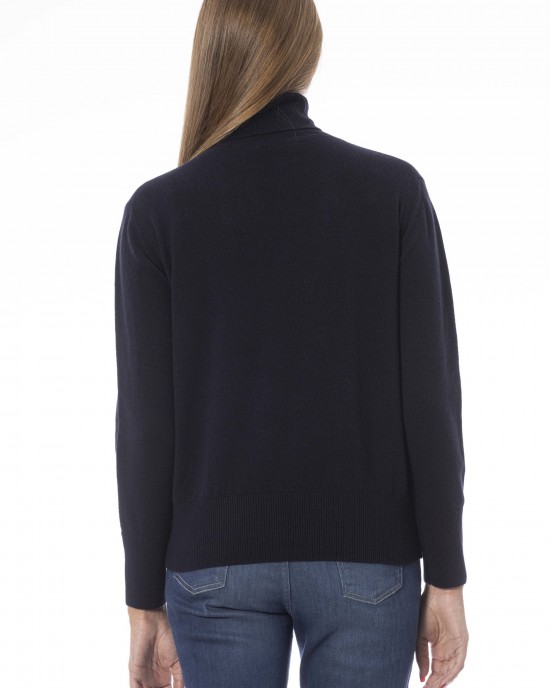 Turtleneck Sweater. Long Sleeves. Neck Cuffs And Bottom Of Fine Ribbed Knit. Monogram Baldinini Trend In Metal.