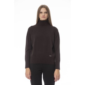 Turtleneck Sweater. Long Sleeves. Neck Cuffs And Bottom Of Fine Ribbed Knit. Monogram Baldinini Trend In Metal.