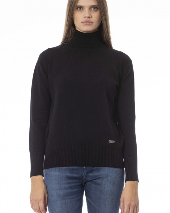 Turtleneck Sweater. Long Sleeves. Neck Cuffs And Bottom Of Fine Ribbed Knit. Monogram Baldinini Trend In Metal.