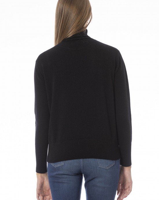 Turtleneck Sweater. Long Sleeves. Neck Cuffs And Bottom Of Fine Ribbed Knit. Monogram Baldinini Trend In Metal.