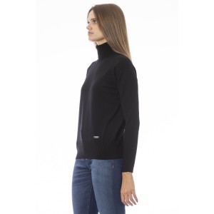 Turtleneck Sweater. Long Sleeves. Neck Cuffs And Bottom Of Fine Ribbed Knit. Monogram Baldinini Trend In Metal.