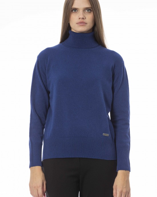 Turtleneck Sweater. Long Sleeves. Neck Cuffs And Bottom Of Fine Ribbed Knit. Monogram Baldinini Trend In Metal.