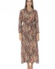 Long Dress With Pattern. Closure With Buttons And Belt. Long Sleeves.