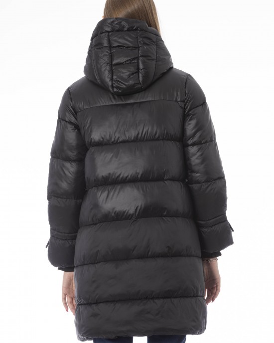 Long Down Jacket. External Threaded Pockets. Front Zip Closure. Monogram Baldinini Trend.