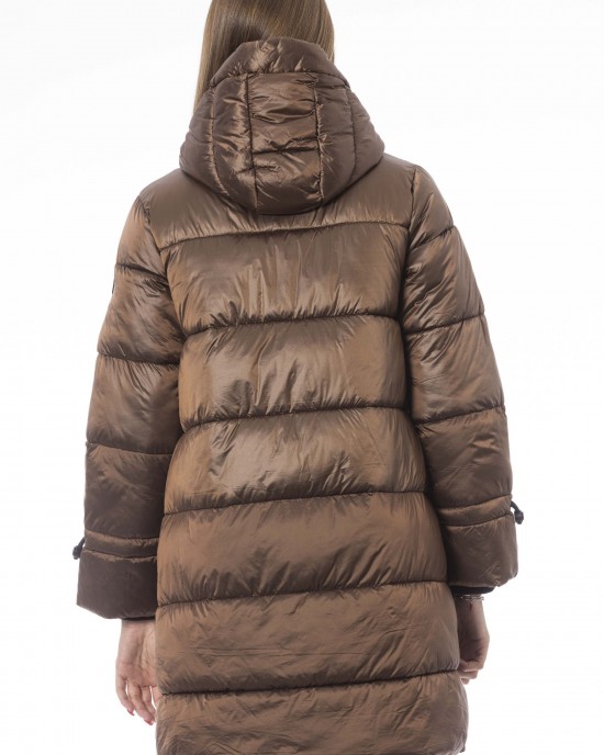 Long Down Jacket. External Threaded Pockets. Front Zip Closure. Monogram Baldinini Trend.