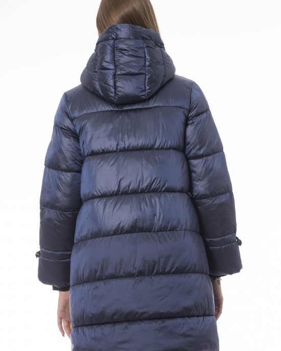 Long Down Jacket. External Threaded Pockets. Front Zip Closure. Monogram Baldinini Trend.