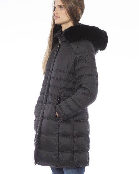 Long Down Jacket. External Threaded Pockets. Front Zip Closure. Monogram Baldinini Trend.