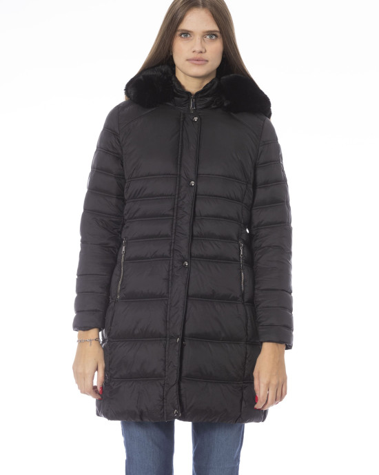 Long Down Jacket. External Threaded Pockets. Front Zip Closure. Monogram Baldinini Trend.