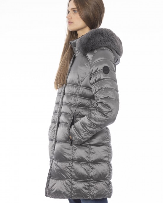 Long Down Jacket. External Threaded Pockets. Front Zip Closure. Monogram Baldinini Trend.