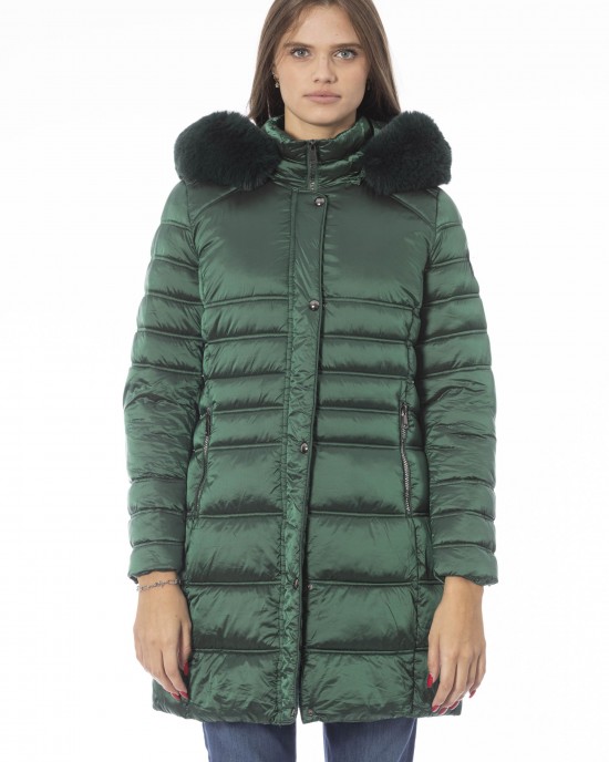 Long Down Jacket. External Threaded Pockets. Front Zip Closure. Monogram Baldinini Trend.