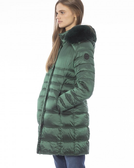 Long Down Jacket. External Threaded Pockets. Front Zip Closure. Monogram Baldinini Trend.