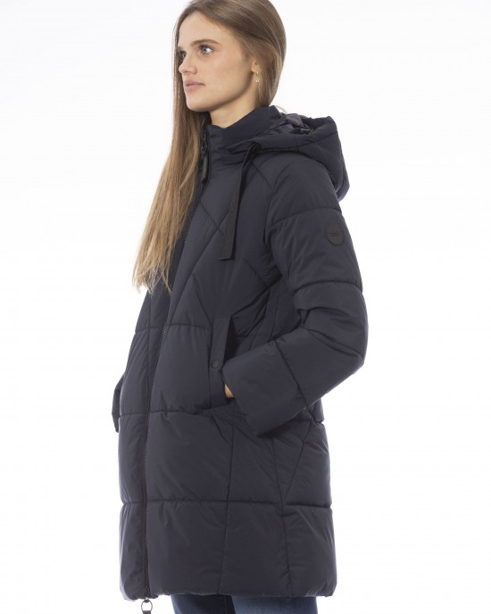 Long Down Jacket. External Threaded Pockets. Front Zip Closure. Monogram Baldinini Trend.