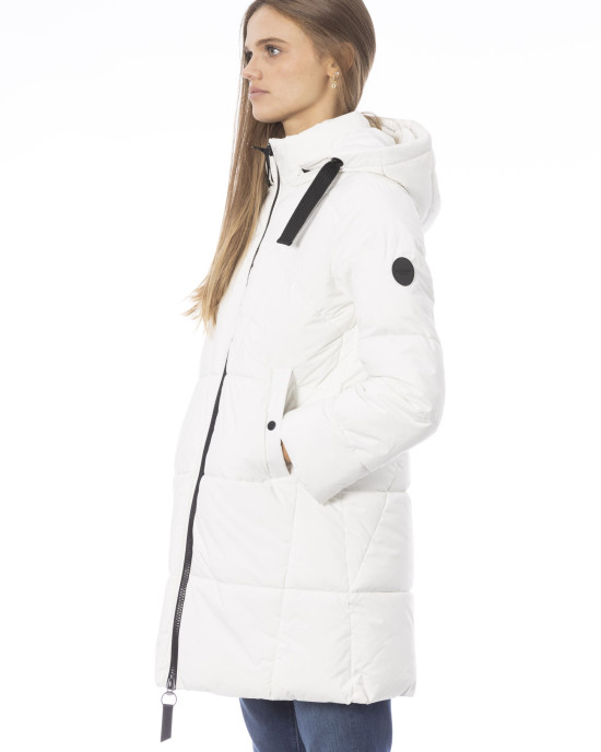 Long Down Jacket. External Threaded Pockets. Front Zip Closure. Monogram Baldinini Trend.