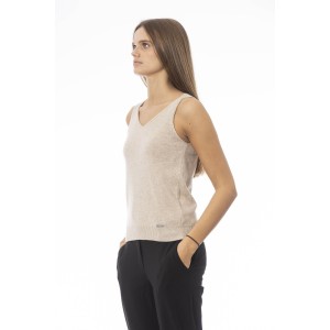 V-neck Tank Top. Neck And Bottom In Fine Ribbed Knit. Monogram Baldinini Trend In Metal.