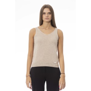 V-neck Tank Top. Neck And Bottom In Fine Ribbed Knit. Monogram Baldinini Trend In Metal.