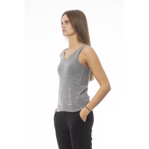 V-neck Tank Top. Neck And Bottom In Fine Ribbed Knit. Monogram Baldinini Trend In Metal.