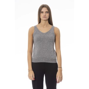 V-neck Tank Top. Neck And Bottom In Fine Ribbed Knit. Monogram Baldinini Trend In Metal.