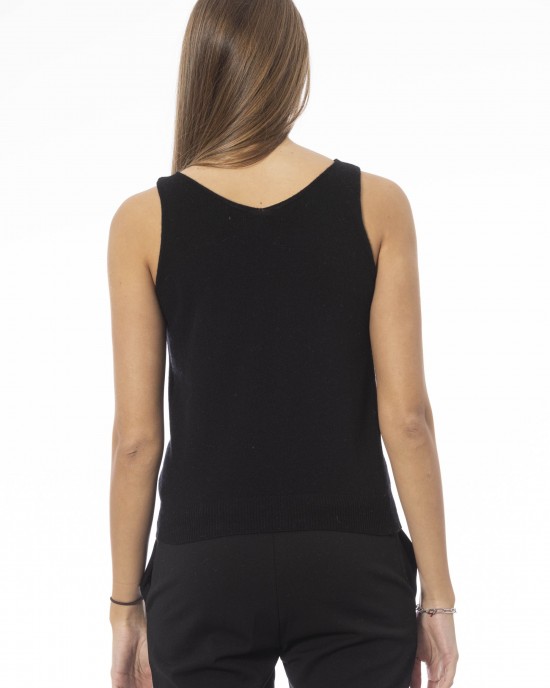 V-neck Tank Top. Neck And Bottom In Fine Ribbed Knit. Monogram Baldinini Trend In Metal.