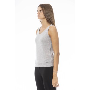 V-neck Tank Top. Neck And Bottom In Fine Ribbed Knit. Monogram Baldinini Trend In Metal.