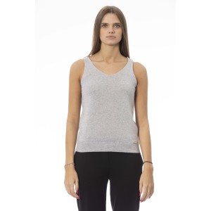 V-neck Tank Top. Neck And Bottom In Fine Ribbed Knit. Monogram Baldinini Trend In Metal.