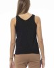 V-neck Tank Top. Neck And Bottom In Fine Ribbed Knit. Monogram Baldinini Trend In Metal.